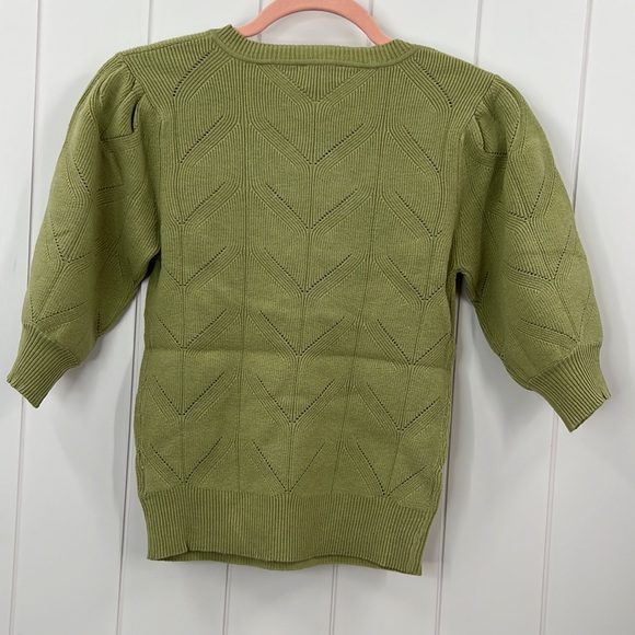 🆕Hem & Thread Sweater V Neck Jacquard Volume Puff Sleeve Lime/Olive S,M & L - Picture 5 of 6